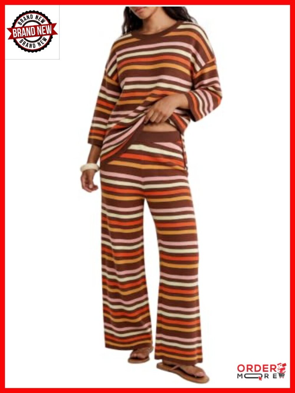 Striped 2 Piece Sweater Set Oversized Wide Leg Pants Lounge Set